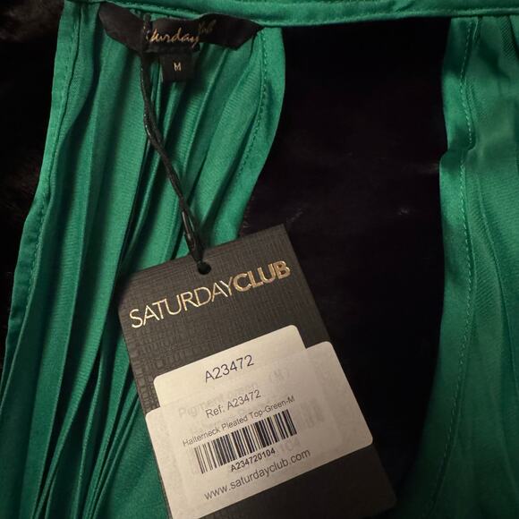 SaturdayClub Halterneck Pleated Top – Emerald Green – Size M - Picture 3 of 5